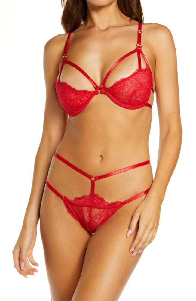 Oh La La Cheri Strappy Lace Underwire Bra & Thong Set in Red Cover