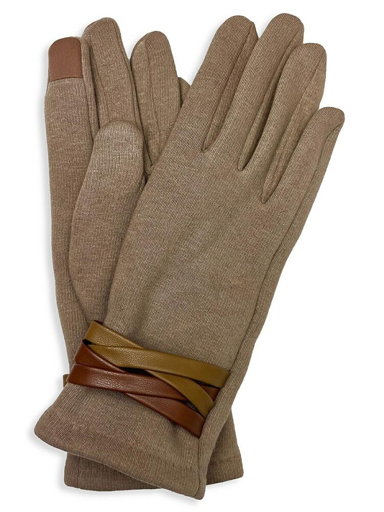 MARCUS ADLER Women's Vegan Leather Trim Touchscreen Gloves - Taupe Cover