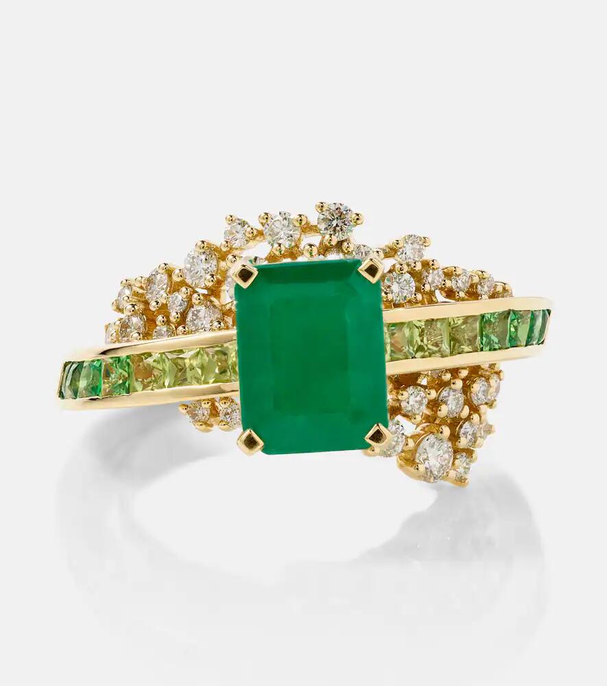 Ananya Scatter Emerald Sphere 18kt gold ring with diamonds and emeralds Cover