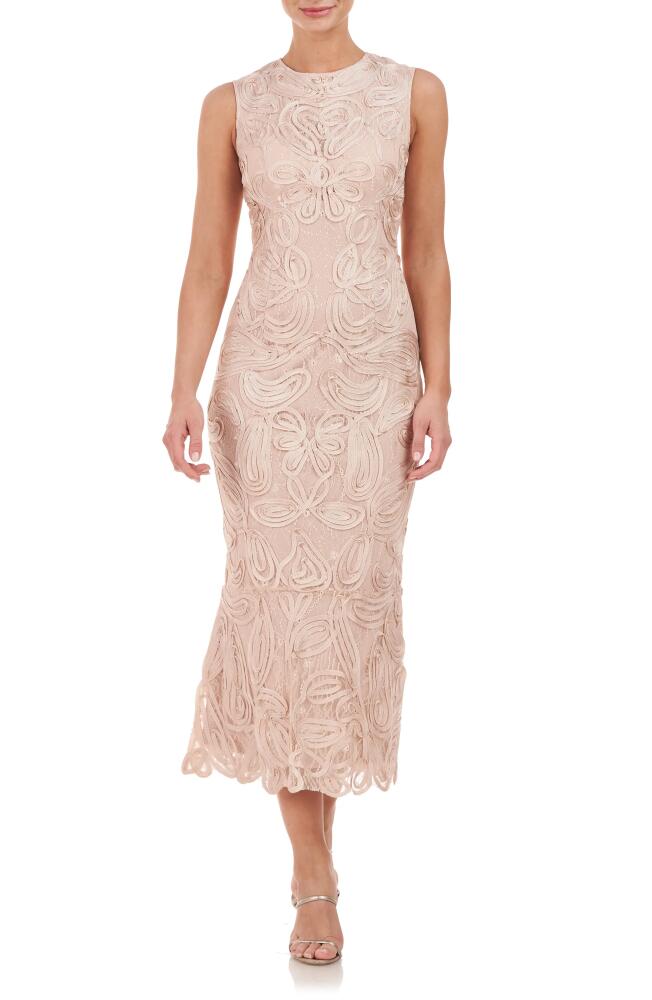 JS Collections Meli Soutache Cocktail Midi Dress in Sand Cover