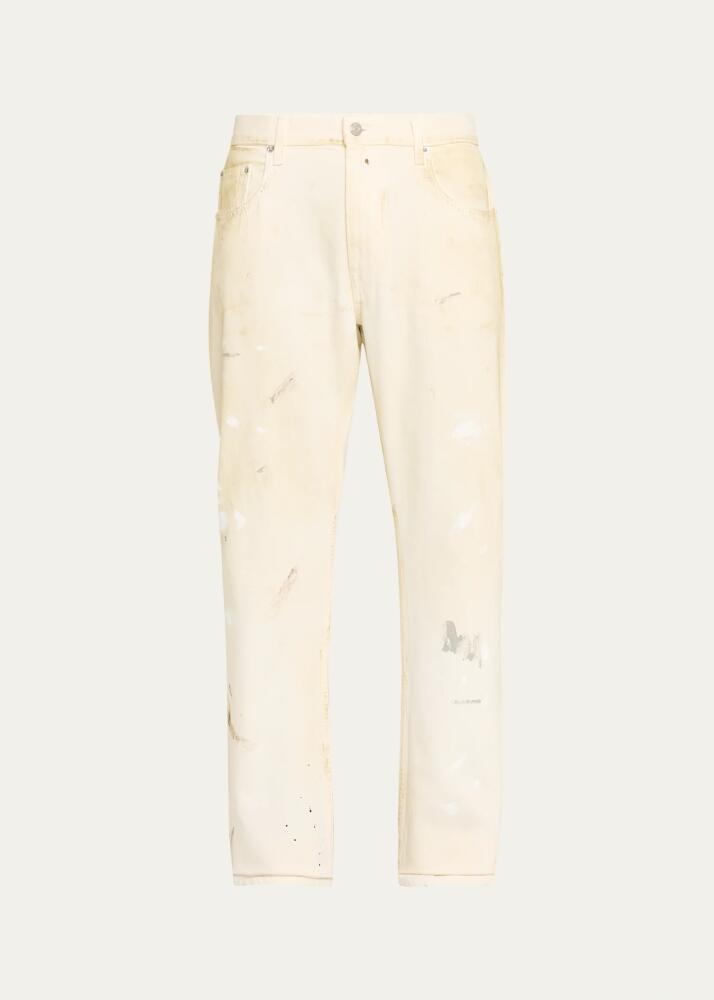 Helmut Lang Men's Low-Rise Jeans with Paint Splatter Cover