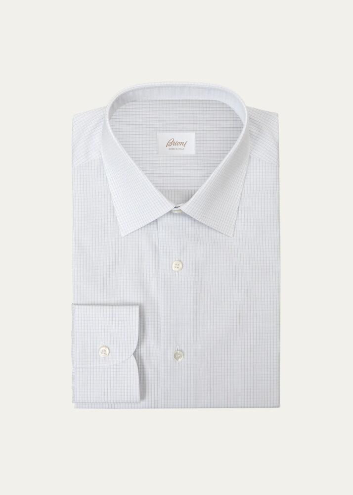 Brioni Men's Cotton Graph Check Dress Shirt Cover