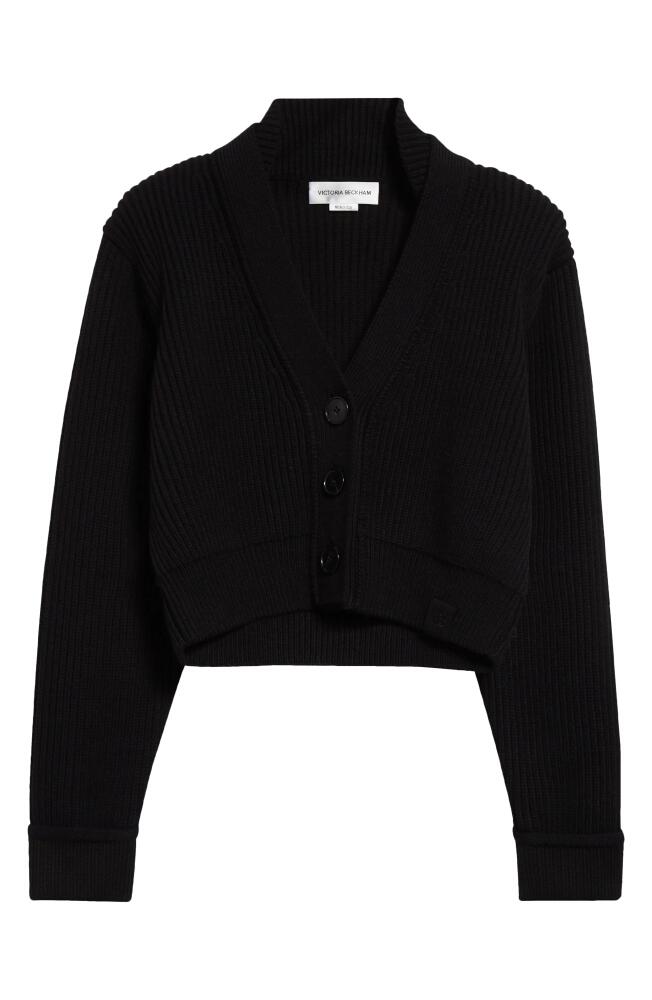 Victoria Beckham V-Neck Wool Blend Crop Cardigan in Black Cover