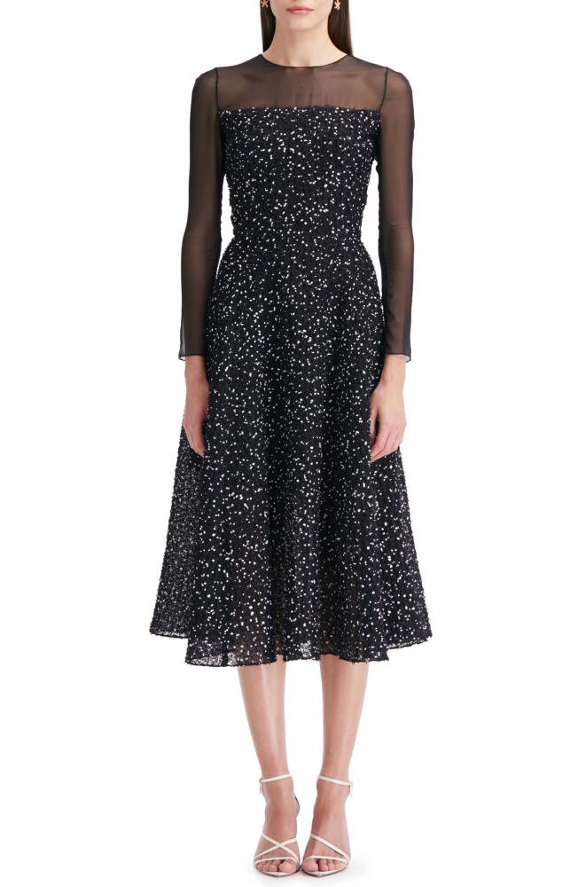 Oscar de la Renta Illusion Neck Eyelash Tweed Long Sleeve Cocktail Dress in Black/White Cover