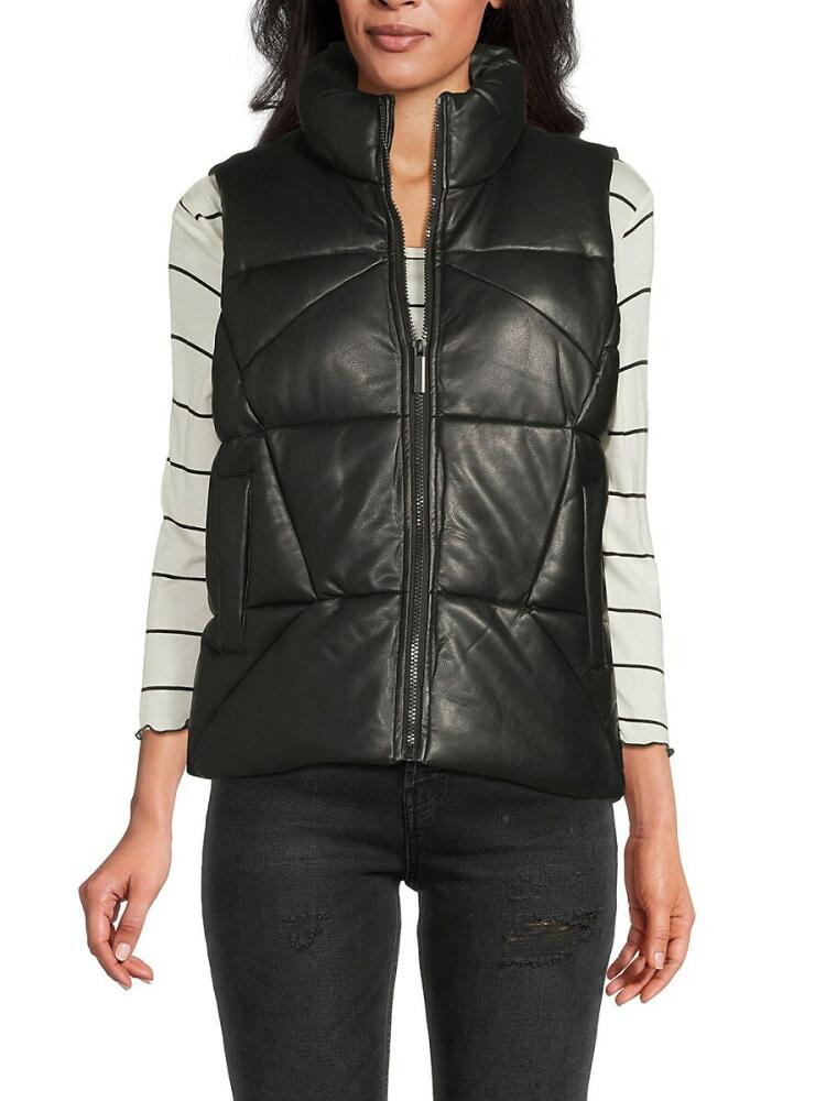 Andrew Marc Women's Faux Leather Puffer Vest - Black Cover