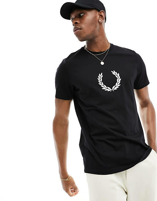 Fred Perry flocked laurel wreath t-shirt in black Cover