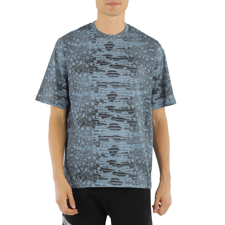 Roberto Cavalli Mens Stone Blue Lizard Print T-shirt Cover