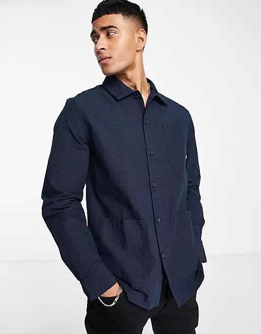 Farah Tillbrook seersucker long sleeve shirt in navy Cover