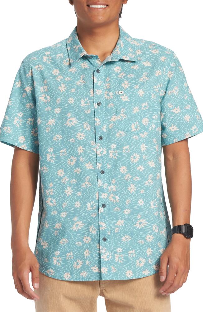 Quiksilver Future Hippie Floral Short Sleeve Button-Up Shirt in Reef Waters Cover