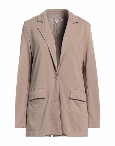 European Culture Woman Blazer Khaki Cotton, Viscose, Elastane Cover