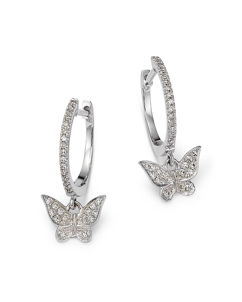 Meira T 14K White Gold Diamond Butterfly Dangle Hoop Earrings Cover