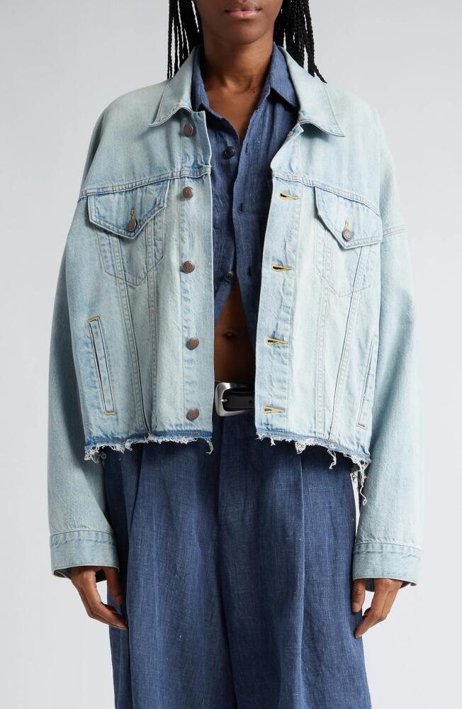 R13 Oversize Cutoff Denim Trucker Jacket in Lennon Blue Cover