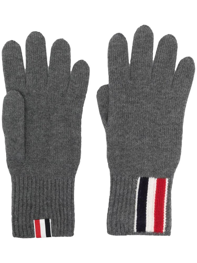 Thom Browne stripe detail knitted gloves - Grey Cover