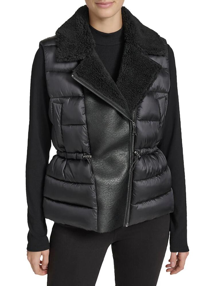 Andrew Marc Women's Slim Fit Faux Shearling Puffer Vest - Black Cover