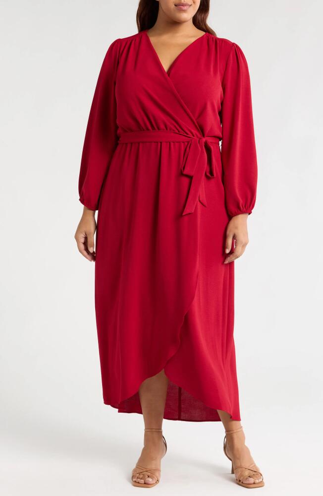 Connected Apparel Tie Waist Long Sleeve Wrap Dress in Garnet Cover