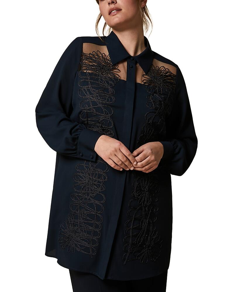 Marina Rinaldi Zambra Embroidered Crepe Shirt Cover