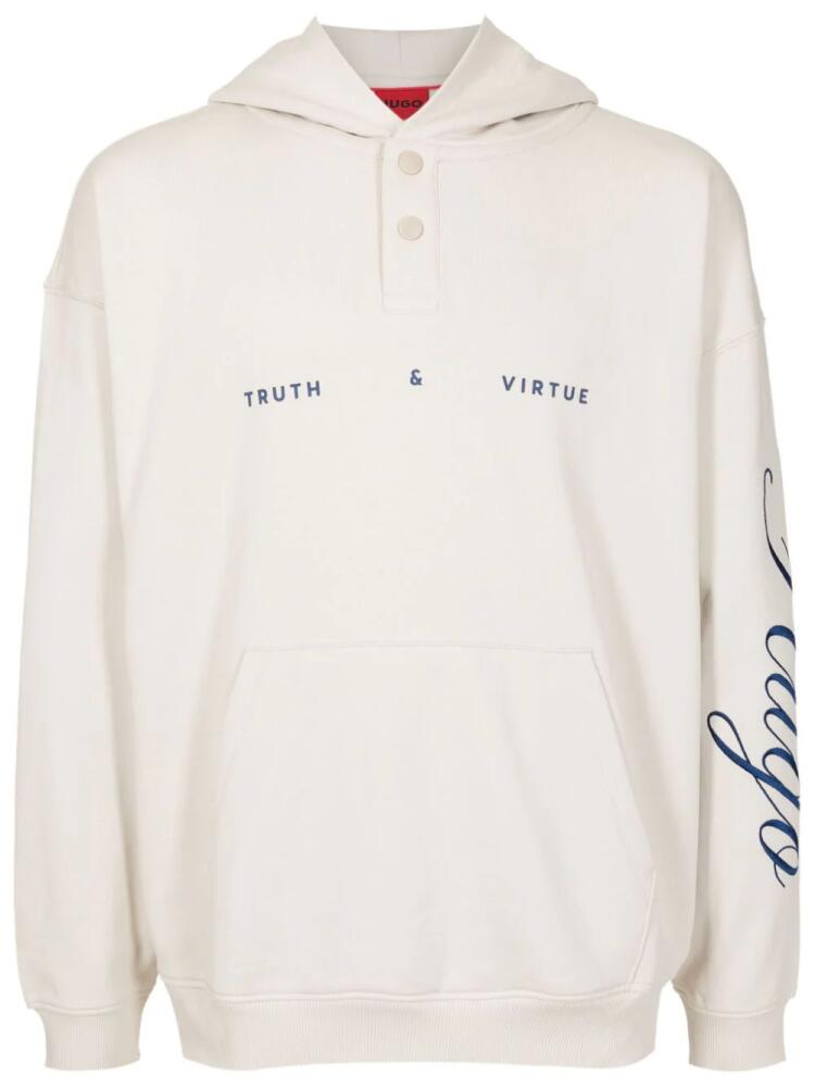 HUGO logo-embroidered cotton hoodie - White Cover