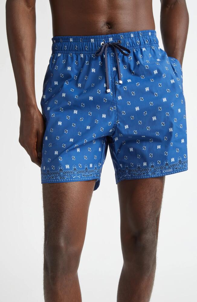 AMIRI Monogram Paisley Swim Trunks in Blue Cover