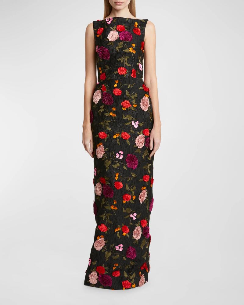 Erdem Floral Embroidered Long Sleeveless Column Gown Cover