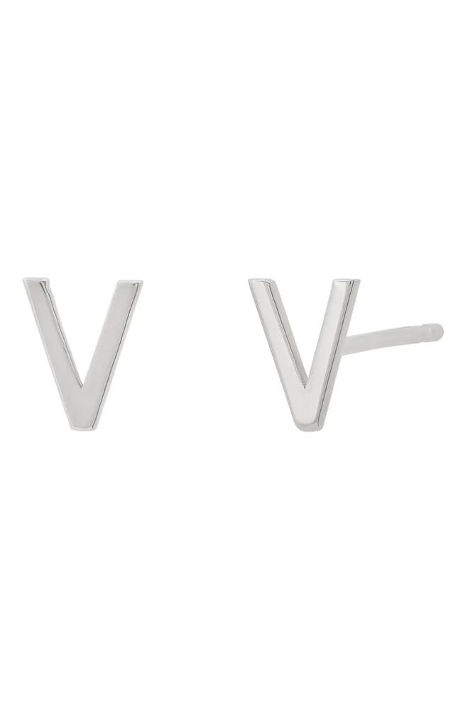 BYCHARI Large Initial Stud Earrings in 14K White Gold-V Cover