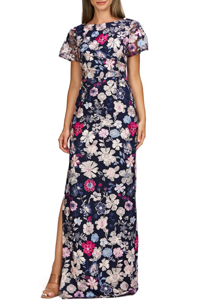 JS Collections Magnolia Floral Embroidery Gown in Navy Multi Cover