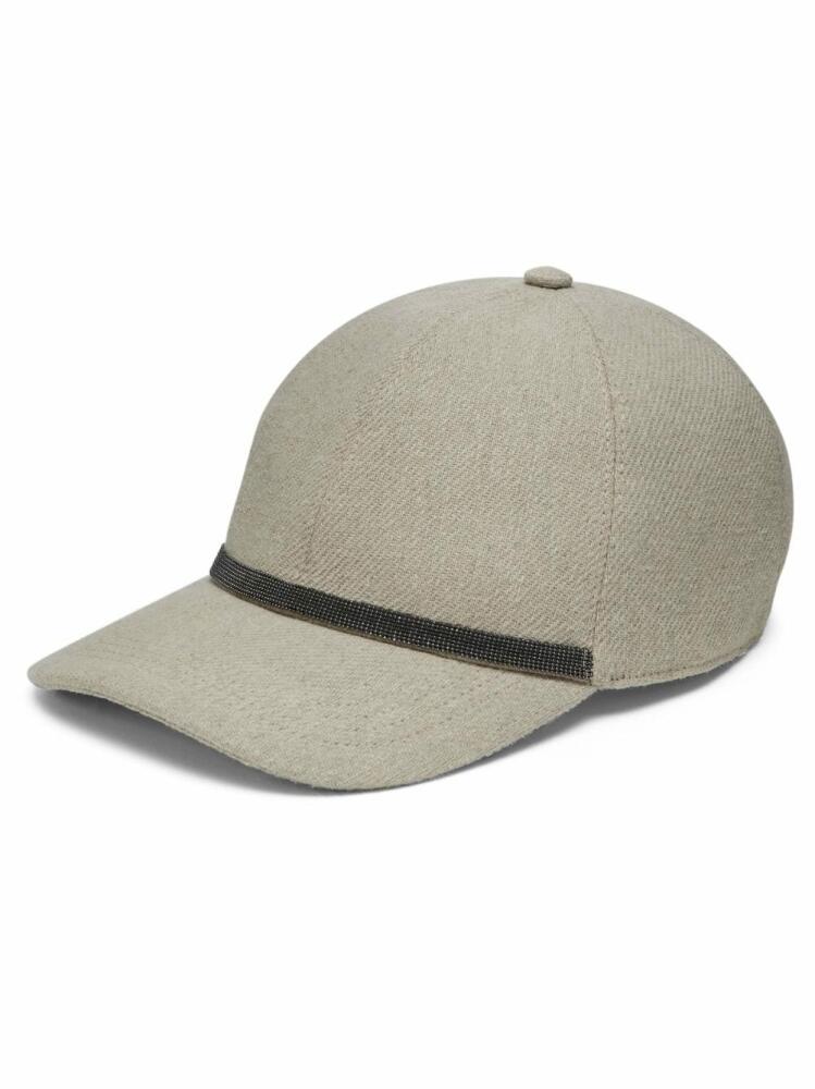 Brunello Cucinelli Monili-embellished linen-cotton cap - Neutrals Cover