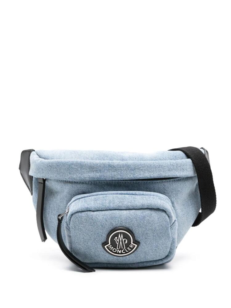 Moncler logo-patch denim belt bag - Blue Cover