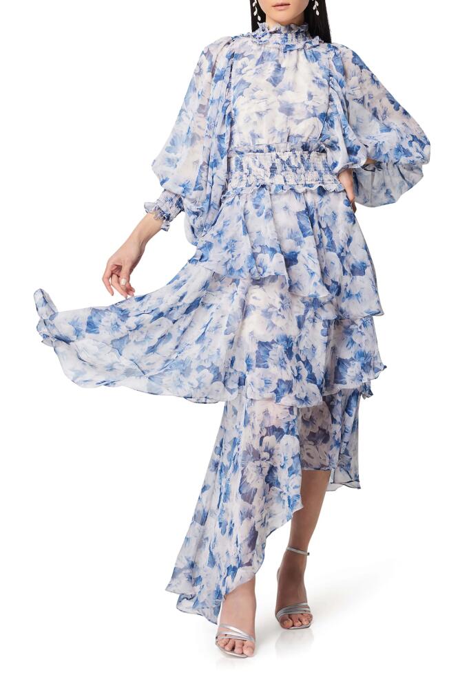 Elliatt Astrid Floral Long Sleeve Midi Dress in Blue/white Cover