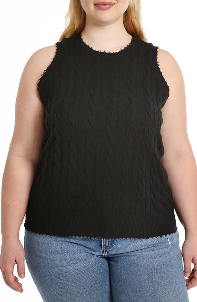 MINNIE ROSE Frayed Cable Knit Cotton Sweater Tank in Black Cover