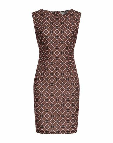 Boutique De La Femme Woman Mini dress Brown Polyester, Elastane Cover