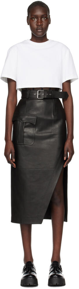 Alexander McQueen Black Slashed Leather Midi Skirt Cover