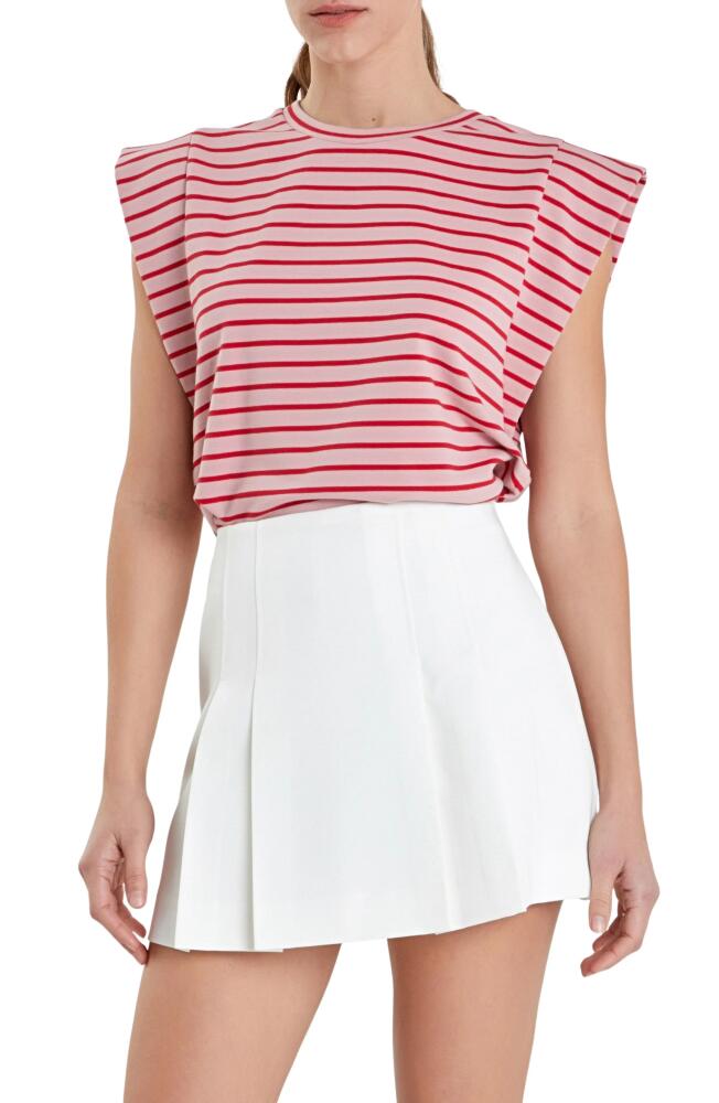 English Factory Stripe Extended Shoulder T-Shirt in Pink/Red Cover