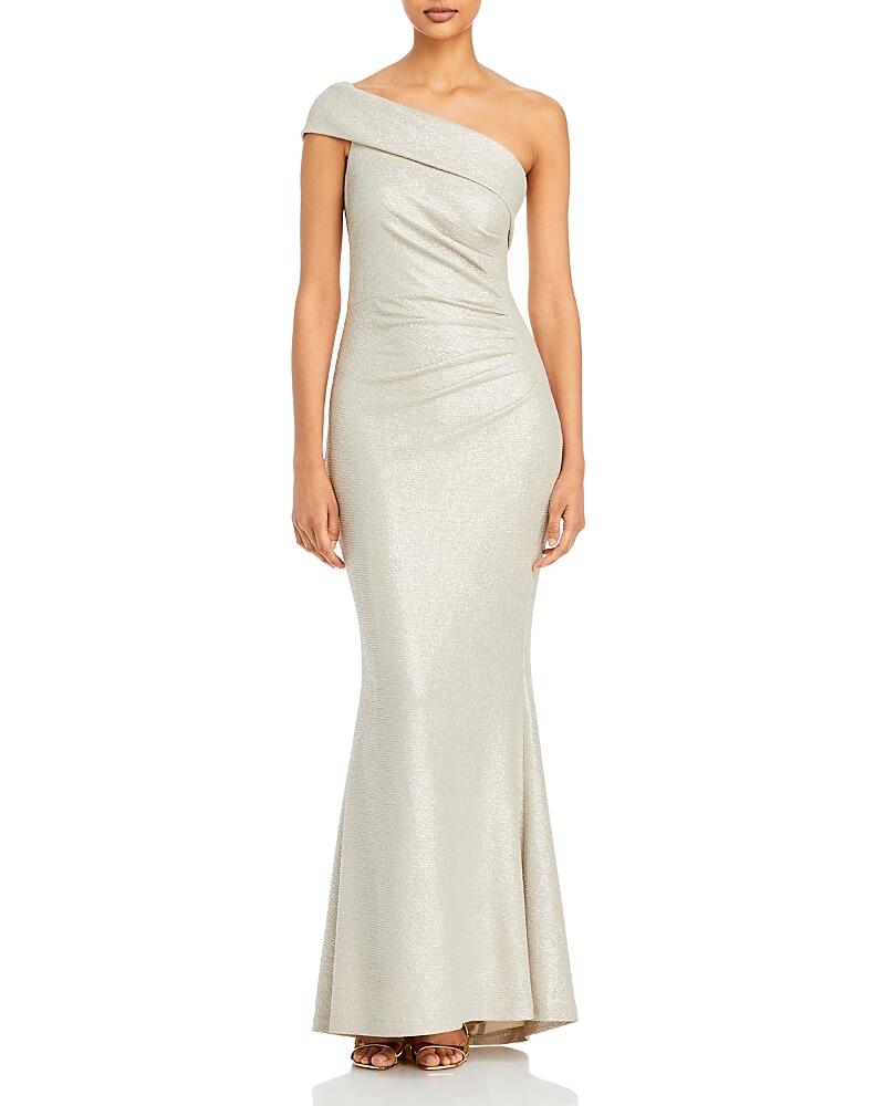 Eliza J Metallic Knit One Shoulder Gown Cover