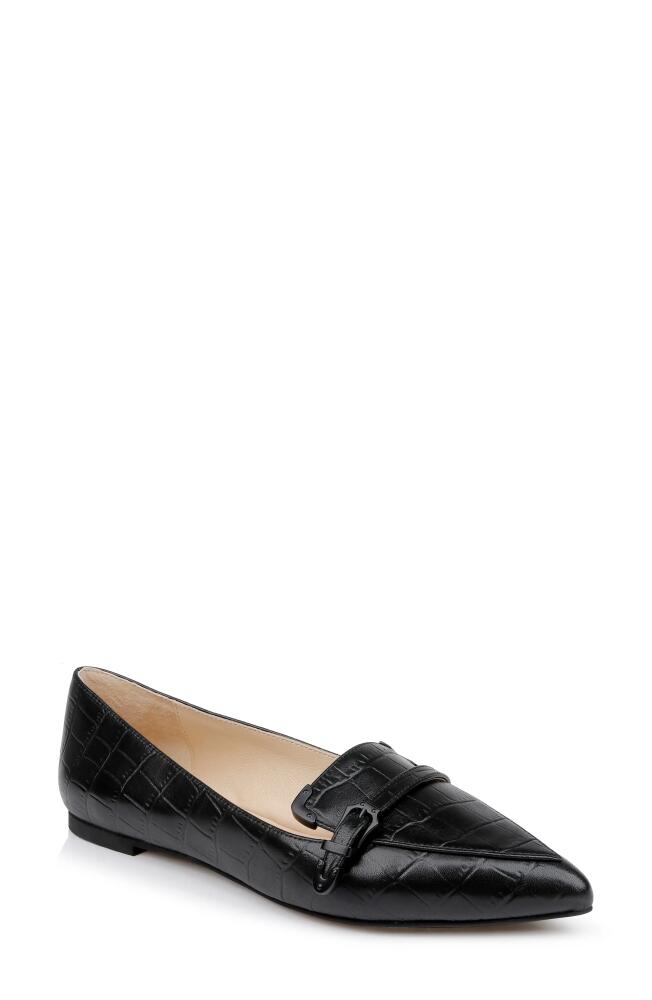 L'AGENCE Brielle II Pointed Toe Loafer in Black Croco Embossed Cover