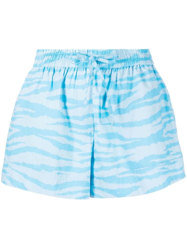 GANNI zebra-print organic cotton shorts - Blue Cover