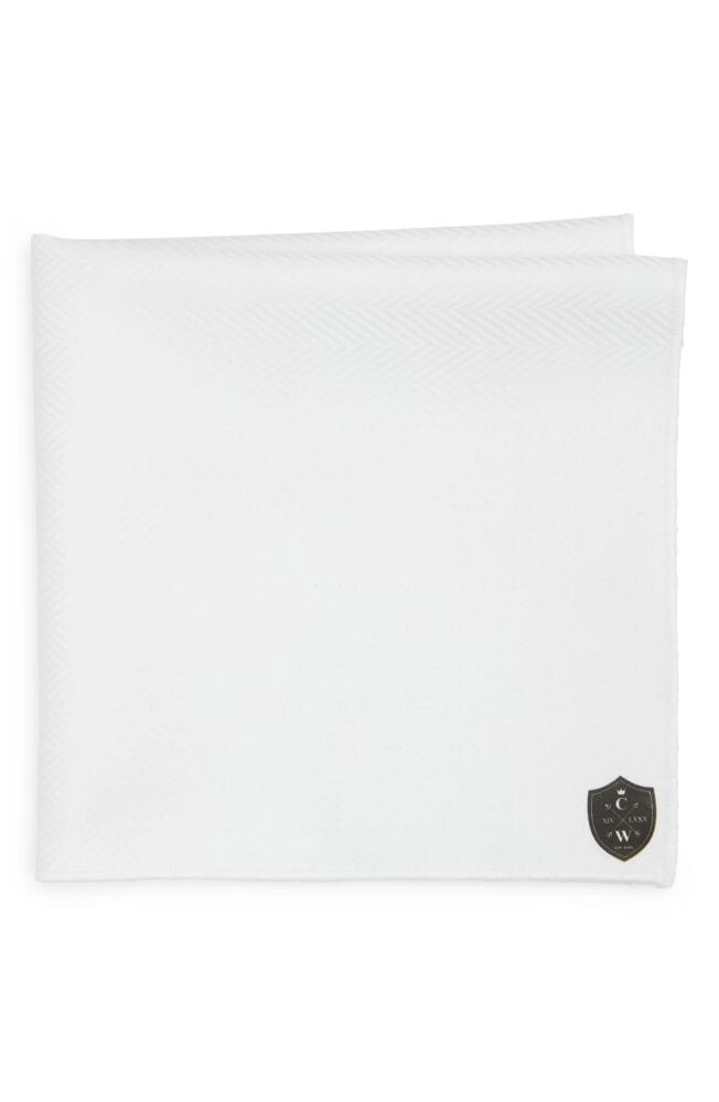 CLIFTON WILSON White Cotton Herringbone Pocket Square Cover