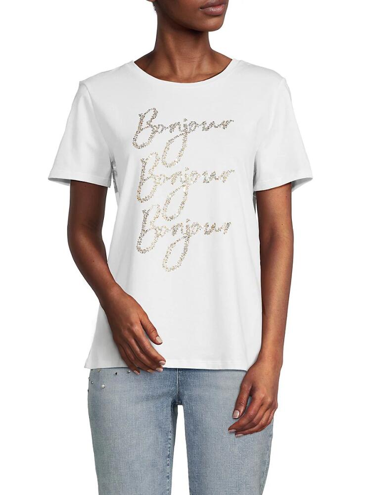 Karl Lagerfeld Paris Women's Bonjour Embellished T Shirt - White Cover