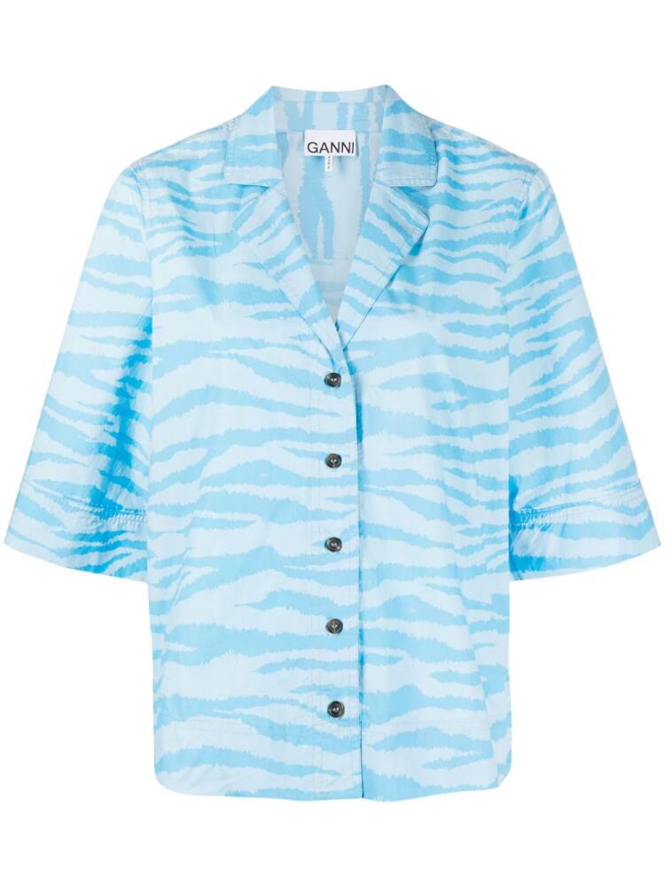 GANNI zebra-print organic-cotton shirt - Blue Cover