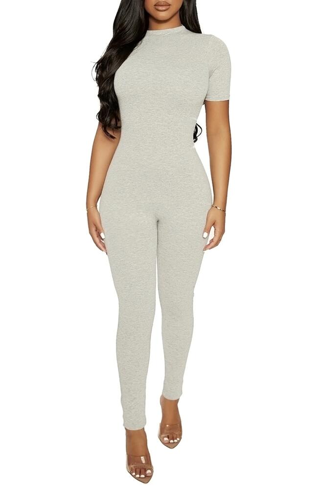 Naked Wardrobe Sweet T Funnel Neck Jumpsuit in Heather Grey Cover