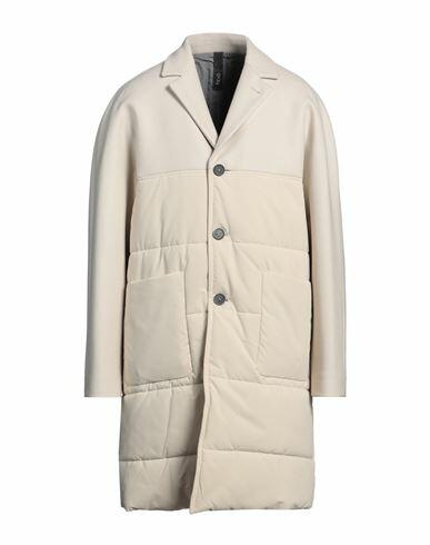 Hevò Man Coat Beige Pure virgin wool IWS, Polyamide, Polyester Cover