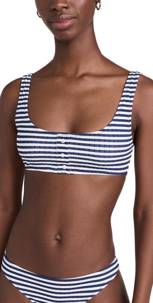 Solid & Striped The Elle Button Bikini Top French Navy Stripe Cover