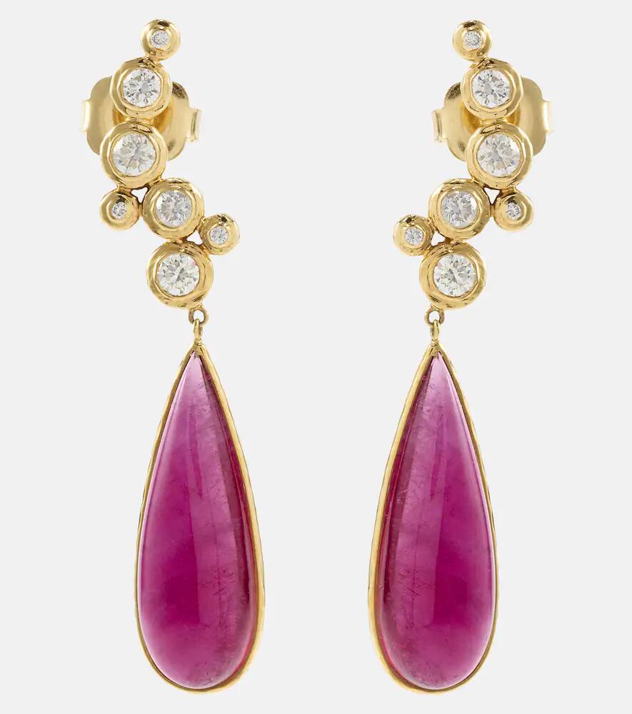 Octavia Elizabeth Floating Nesting Gem 18kt gold drop earrings with diamonds and rubellites Cover