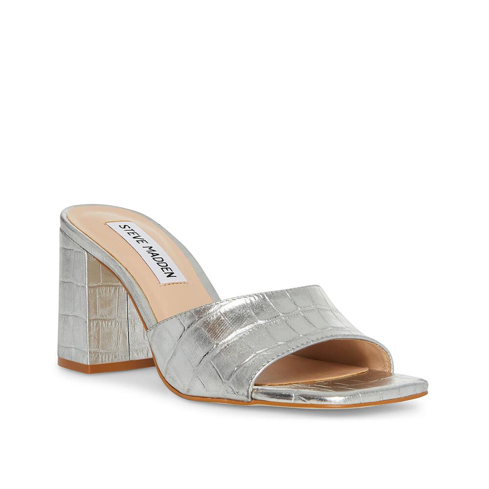 Steve Madden Alaya Sandal | Women's | Silver Croc Print Cover