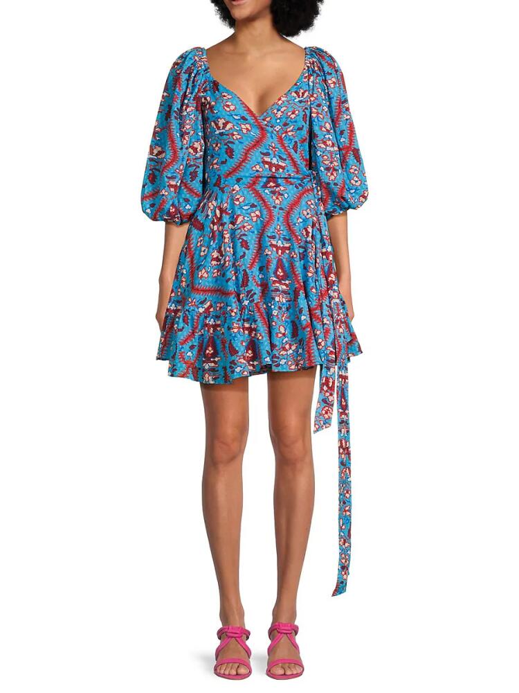 Rhode Women's Darya Puff Sleeve Tiered Mini Dress - Plumeria Blue Cover