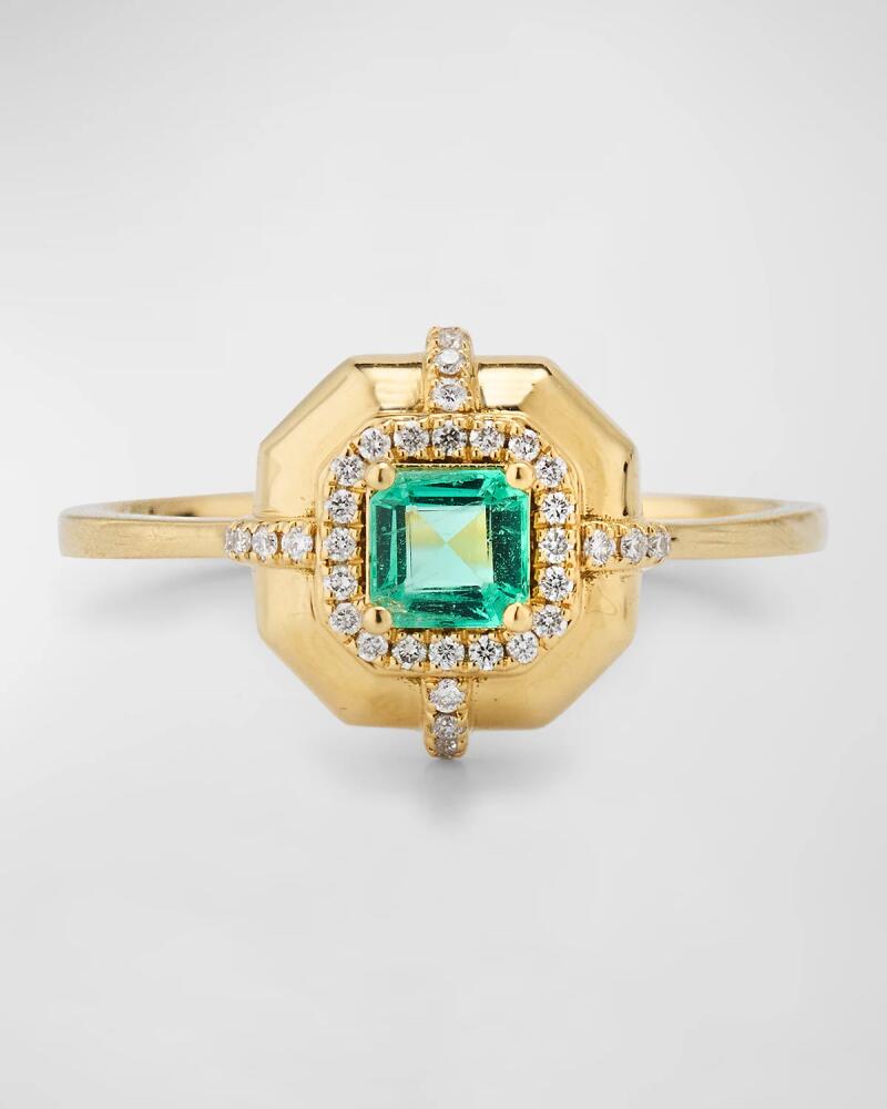 Goshwara G-Classics' 4mm Asscher Cut Emerald Ring with Diamonds in 18K Yellow Gold Cover