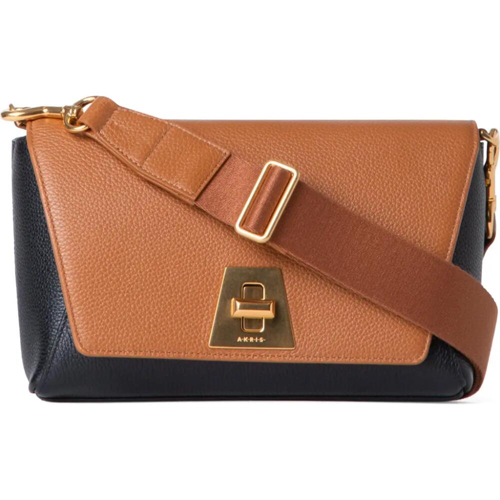 Akris Small Anouk Calfskin Crossbody Bag in Cuoio/Black Cover