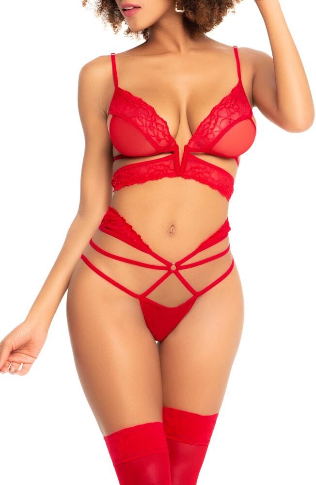 Mapale Strappy Lace Bra & Thong Set in Red Cover