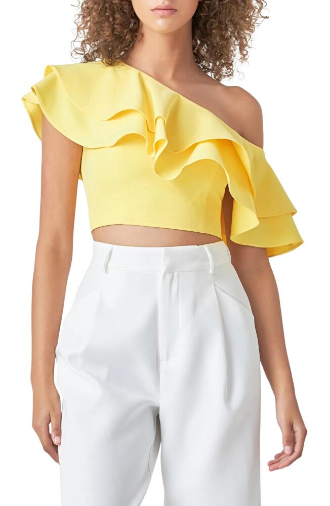 Endless Rose Ruffle One-Shoulder Crop Top in Lemon Cover