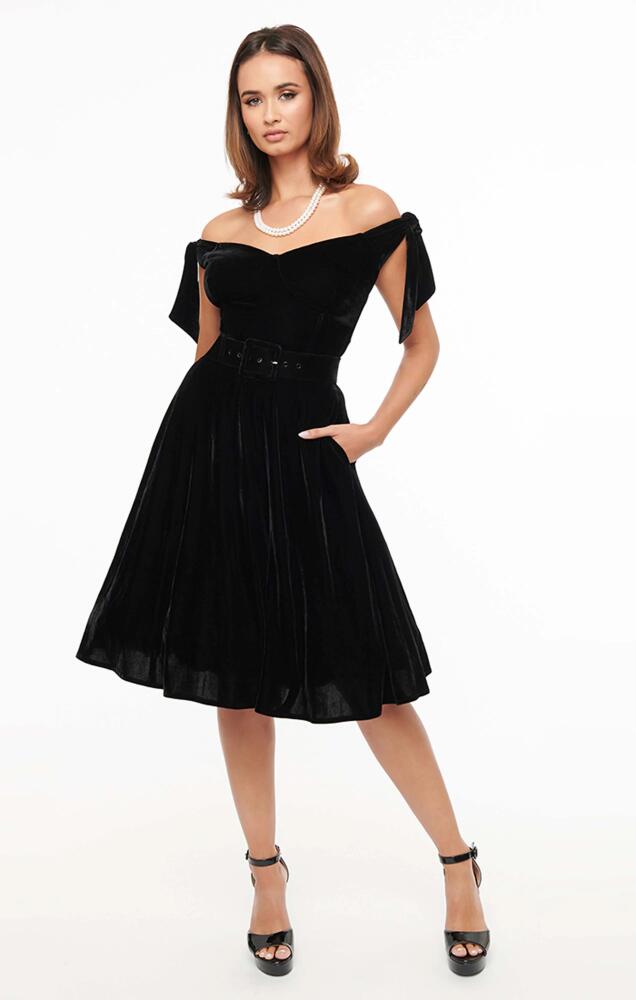 Unique Vintage Velvet Prairie Swing Dress in Black Cover