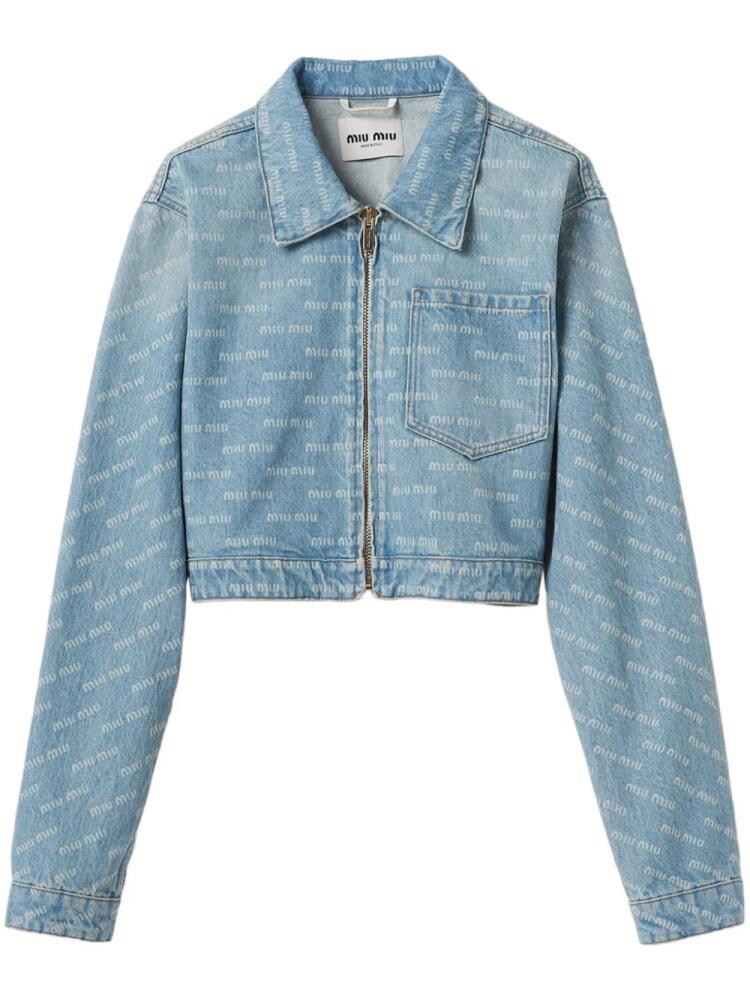 Miu Miu logo-print cropped denim jacket - Blue Cover